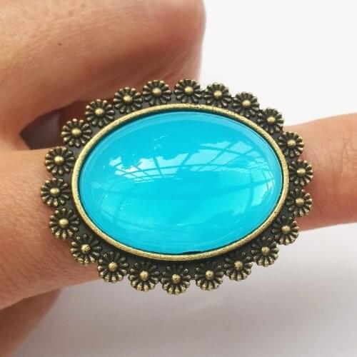 SIXTY TOWFISH 4 Color 18*25mm Oval Acrylic Opal Metal Rings Fashion Bohemia FingerRing For Women Men Party Jewelry Gift Rings