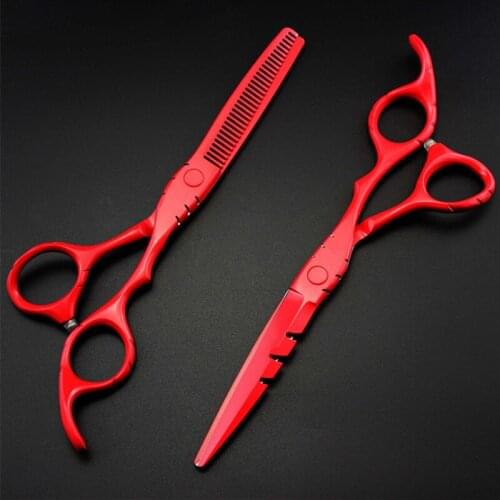 Professional Japan 440c 5.5 6 '' red cut hair scissors haircut thinning barber haircutting cutting shears hairdressing scissors
