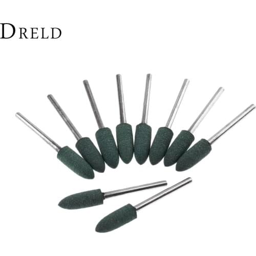 DRELD 10Pcs Dremel Accessories 6mm Rubber Grinding Head Metal Surface Buffing Polishing Mounted Point for Rotary Tool 3mm Shank