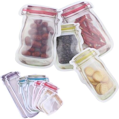 Basedidea 8 PCS Zipper Bags Reusable Snack Saver Bag Mason Jar Shape Food Storage Bags Cookies Candy Packing Bag