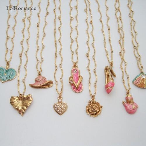 YELLOW GOLD PLATED 45CM LINKED CHAIN UNIQUE PENDANT LEAF HEART SHELL HAT SLIPPER SANDLE SNOW MEN FLOWER NECKLACE GREAT GIFT
