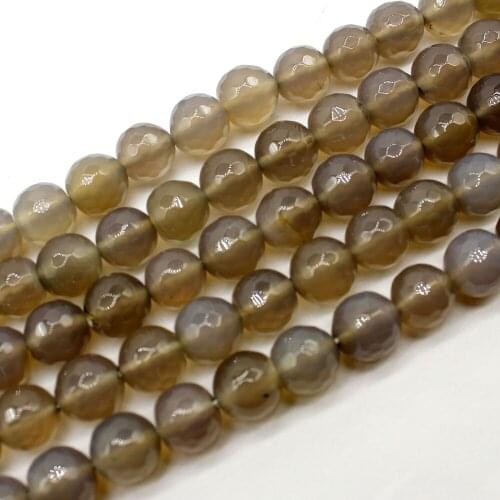 Natural Stone Beads Faceted Gray Agates Loose Beads Round Shape 4 6 8 10 12MM Strand Beads Diy For Jewelry Making