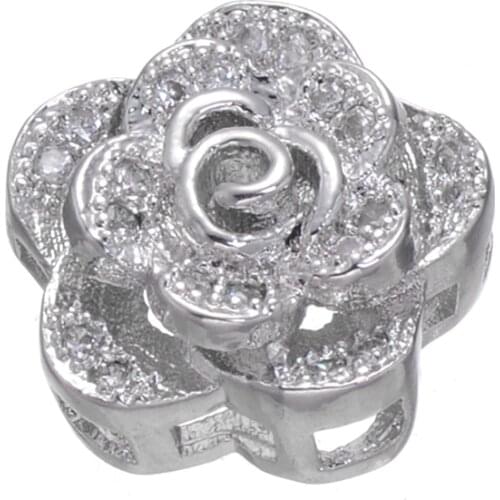 5PC AAA Micro Pave Jewelry Romantic Zircon Crystal Flower Beads For Jewelry Making Wholesale Copper Czech Beads Bijoux Berloques