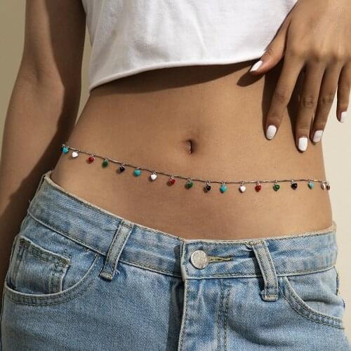 Woman Body Jewelry Colorful Heart Shaped Tassel Pendant Punk Harness Waist Chains Trend Women Sexy Belly Chain Accessories