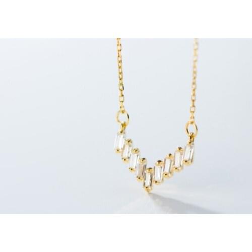 1PC 100% real Sterling Silver 925 Fine Jewelry "V" CRYSTALS Pendant Necklace GTLX2075