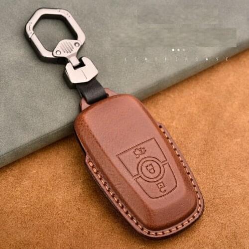 Genuine Leather Car Key Protection Case Auto Smart Keyfob cover shell set Bag For Ford Mondeo 2017 Focus Edge Kuga Eco Sport