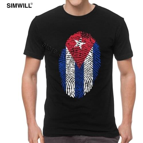 Trendy Cuba Fingerprint T-Shirt Men Printed Cotton T Shirt Round Collar Short Sleeved Nation Pride Tshirt Retro Distressed Tee