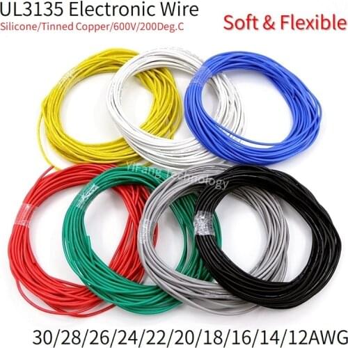 5M Wire Cable High Temperature Resistant 30 28 26 24 22 20 18 16 14 12 AWG UL3135 Soft Flexible Silicone Electronic Copper Wire