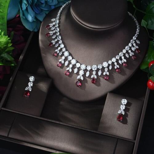 HIBRIDE Shiny AAA Cubic Zirconia Bridal Necklace Jewelry Set for Women Wedding Dress Accessories ensemble de bijoux N-1173