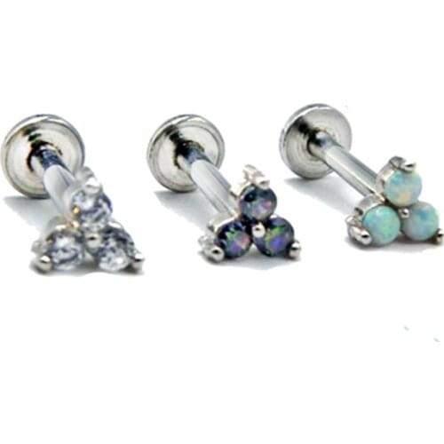 1Pc Surgical steel Flower Labret Lip Ring Zircon Anodized Internally Threaded Prong Gem Monroe 16G Tragus Helix Ear Piercing