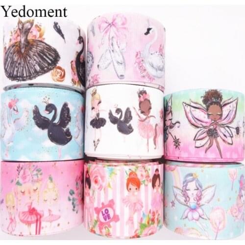 10 Yards 1" 25MM /1.5" 38MM Swan/Ballerina Girl/Fairy Printed Grosgrain Ribbon For Crafts DIY Hair Bows Decoration MD19031102