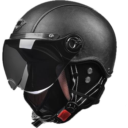 German Leather Helmet Retro Style BLACK Motorcycle Open Face Half Helmet Chopper Biker Pilot Vespa camouflage