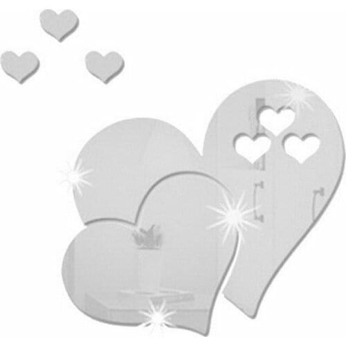20x17cm Creative 3D Heart-shaped Acrylic Wall Stickers Self-adhesive DIY Home Decors Art Mirror Stickers