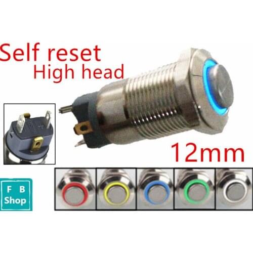 GaoT 12mm High head Round Waterproof Momentary Stainless Steel Metal Push Button Power Switch LED Light 3V 5V 12V 24V JS
