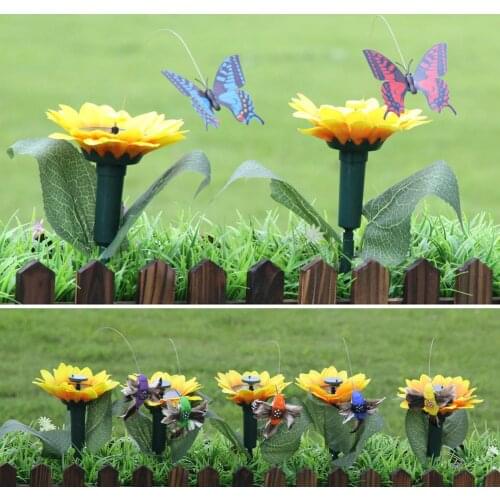 Solar Powered Flying Butterfly Bird Sunflower Yard Garden Stake Ornament DecorOutdoor Decor Flower Pots Decoration