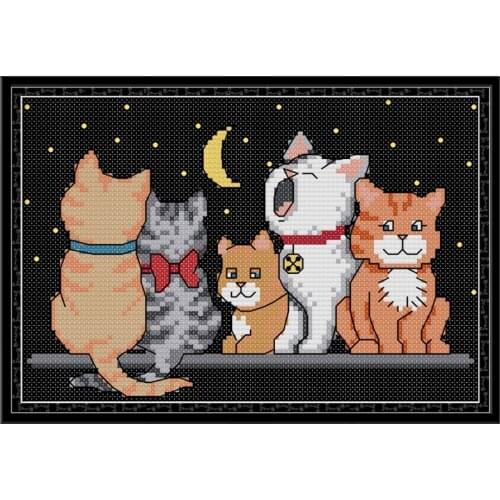 DIY Cat Handmade Needlework Counted 14CT Printed Cross Stitch Embroidery Kit Decor