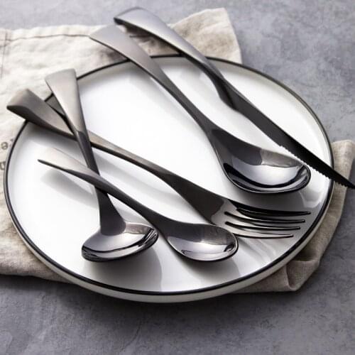 24 Pcs Black Cutlery Set 18/8 Stainless Steel Knifes Forks S poons Dinner Luxury Black Dinnerware Sets for 6 person Tableware