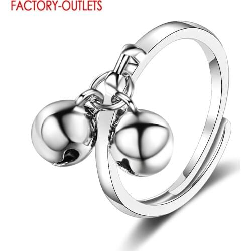 Drop Shipping Genuin 925 Sterling Silver Opening Finger Rings For Women Lovely Sytle Bells Adjustable Rings Jewelry