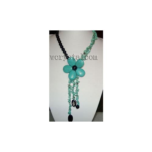 Green Created stone Black Onyx Flower Necklace