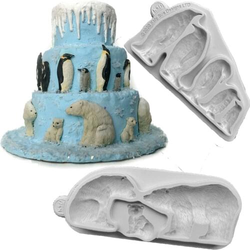Penguin & Polar Bear Silicone Mold Fondant Mould Cake Decorating Tools Chocolate Gumpaste Molds, Sugarcraft, Kitchen Gadget