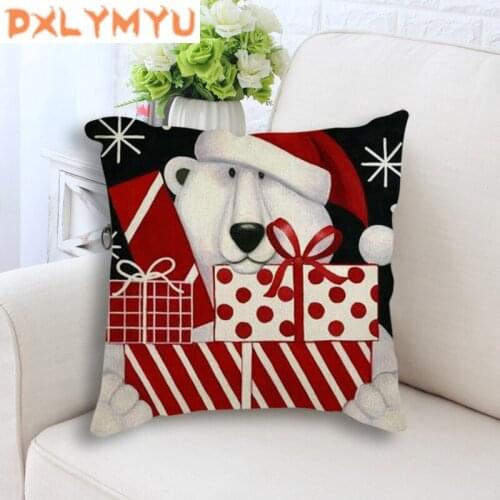 Merry Christmas Print Pillow Linen Polyester Seat Cushion for Sofa Car Santa Claus Decorative Cushion Xmas Pillowcase Home Decor