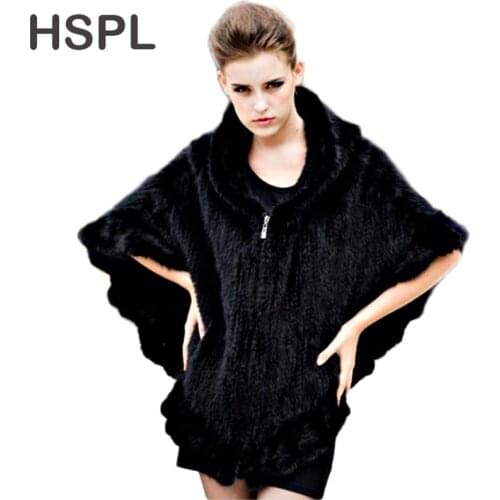 CDS027 Ladies Luxury Knitted Mink Fur Poncho with Hood For Girl Winter Ponchos