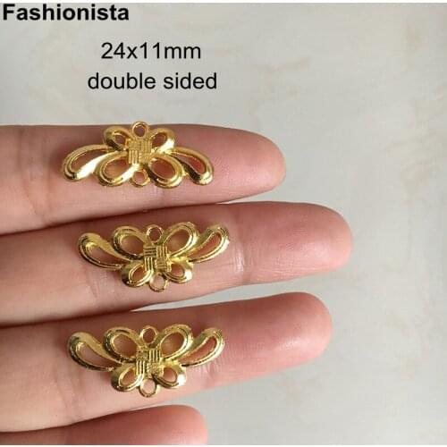 50 pcs - Double Sided Chinese Knotting Charm Connectors 24x11mm Metal Filigree Jewel Link,Gold/KC Gold/Silver,DIY Material U