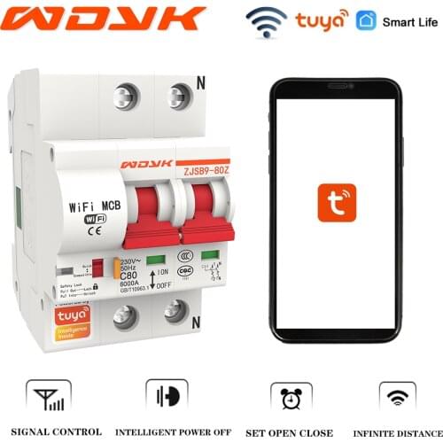 WDYK 2P Smart Circuit Breaker WiFi Automatic Switch Remote Control Circuit Overload Protector TuyaAPP Remote Controul