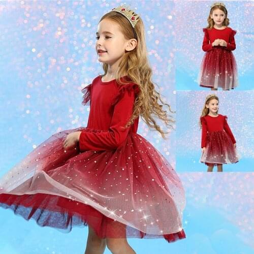 Red Dresses For Girls Kids Tulle Princess Tutu Little Girl Long Sleeves Autumn Children Clothing Baby Casual Wear 3-8years