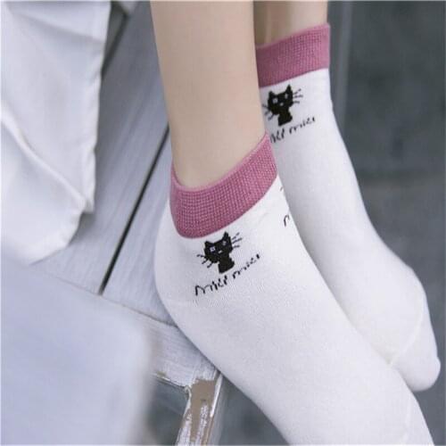 ZDL-197 Cute Summer CAT Warm Cotton Womens Cartoon Short Boat Socks 10 Pairs