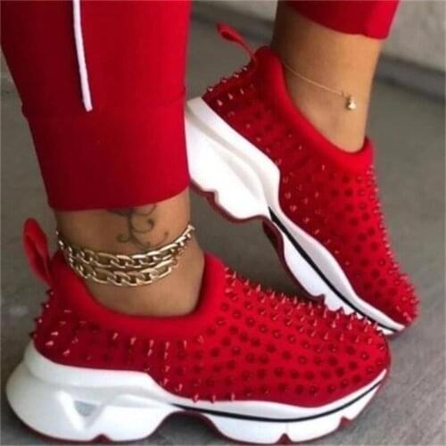 2020 Sneakers Women Vulcanized Woman Rivet Shoes Female Platform Wedges Womens Leopard Casual Ladies Slip On Footwear Plus Szie
