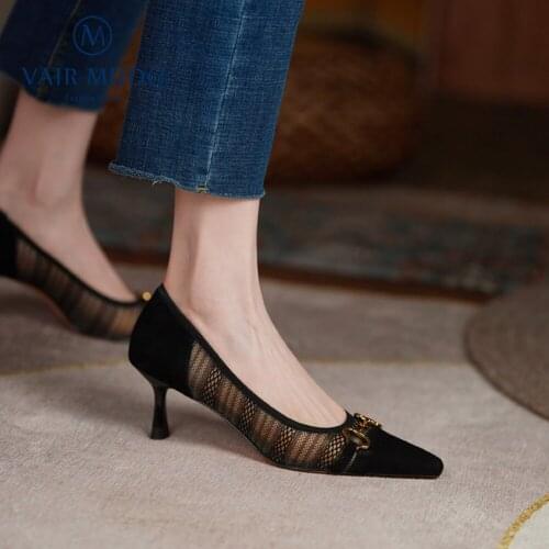 VAIR MUDO Women Pumps Shoes Elegant High Heels Kid Suede Pointed Toe Fashion Solid Genuine Leather Spring/Autumn Sexy D213L
