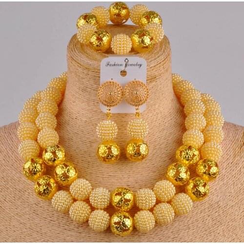 Gold african wedding jewelry set beige simulated pearl necklace african set nigerian set ZZ09
