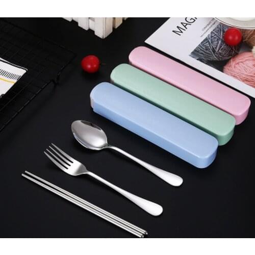 1 Set Portable Travel Tableware Set Stainless Steel Dinnerware With Box Kitchen Fork Spoon Dinner Set For Kid School Cutlery