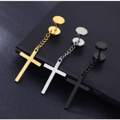 1pc Unisex Fashion Hot Sold Punk Religious Cross Dangle Earring Simple Titanium Steel Men Women Hip Hop Motorcycle Party Jewelry