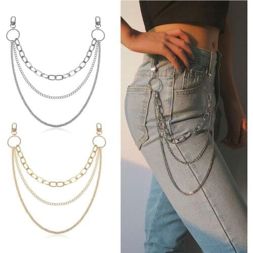 1PC Men Women Streetwear Biker Jeans Link Pants Keychain Mutil Layer Chunky Wasit Belt Chain Wallet Chain Fashion Jewelry Unisex