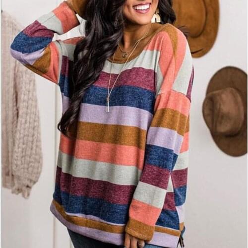 1PCS Autumn Winter Ladies Round Neck Comfortable Soft Fabric Leisure Fashionable Multicolor Striped Long Sleeve Sweatshirt Top