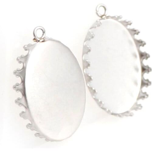 10 Pcs Silver Crown Hanging Hole Blank Charms Pendant Round Trays Base Setting Cameo Cabochon Jewelry Making Charms Findings