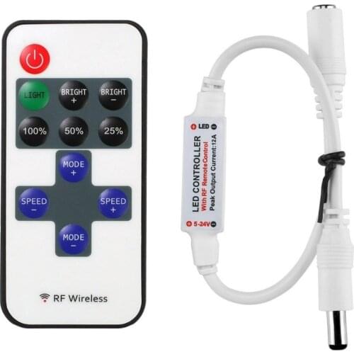 100Set/Lot Mini RF Wireless Remote DC 5-24V 12A Led Controller For Single Led Light Strip