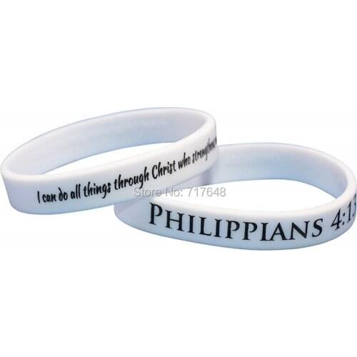 100pcs White Philippians 4:13 wristband silicone bracelets free shipping by ePacket A