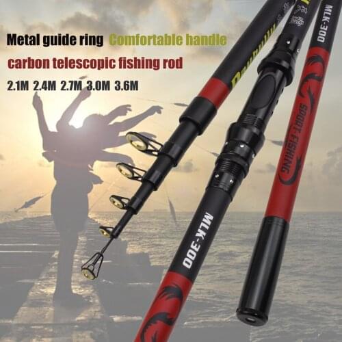 2.1m-3.6m Carbon Fiber carp Spinning Rod Portable telescopic sea fishing rod fish Tackle ceramics Guide Rings Long shot pole