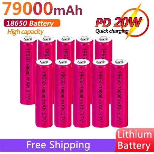 18650 Lithium Batteries 79000mAh High Capacity Rechargeable Battery ICRLi-ion Bateria for Flashlight Torch Headlamp 2/4/6/10pcs