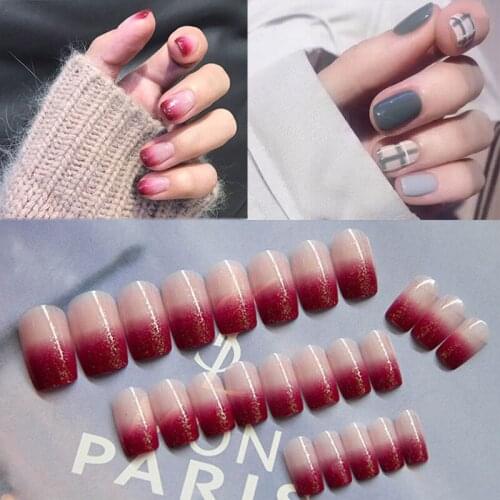 24Pcs/Set Multicolor gradient Pattern Design False Nail French Stiletto Full Cover Fake Nails Glue DIY Manicure Nail Art Tools