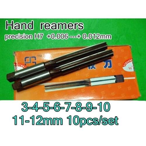 3mm 4mm 5mm 6mm 7mm 8mm 9mm 10mm 11mm 12mm 10pcs/set Hand reamers Reaming drill precision H7 +0.006 ---+ 0.012mm