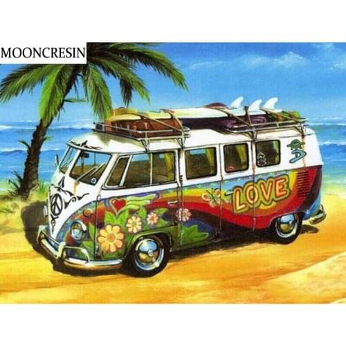 3D Diamond Painting Full Square Needlework Scenic Seaside Car Cross Stitch Diamond Embroidery Mosaic New Year Decoration Home