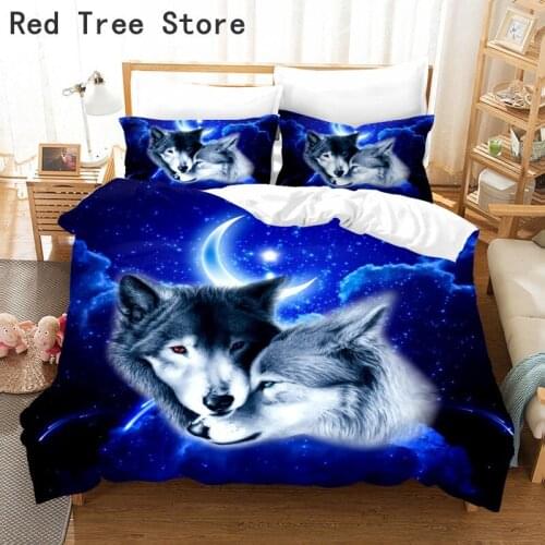 3D Duvet Quilt Cover Set Wolf Animal Print Bedding Set Single Double Twin Full Queen King Size Bed Linen For Children Kid Adults