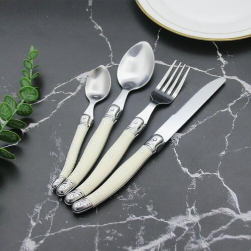 4-24pcs Steak Knives Forks Spoons Plastic Handle Laguiole Style Flatware Sets Stainless Steel Cutlery Western Kitchen Tableware