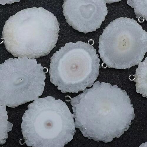 4PCS Natural Brazilian white crystal Cluster Agates Slice fashion Pendants For Necklace jewelry Making