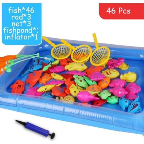 46pcs/lot With Inflatable pool Magnetic Fishing Toy Rod Net Set For Kids Early Education Model Play Fishing Games Outdoor Toys