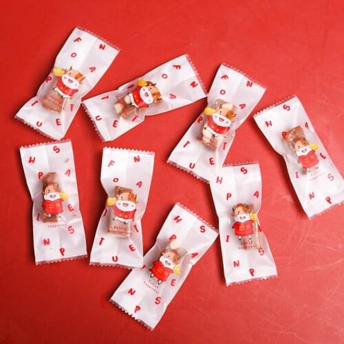 50pcs Chinese New Year Nougat Packaging Bag Year of Ox Candy Gift Bags Food Packaging Bag Baby Shower Birthday Party Decor